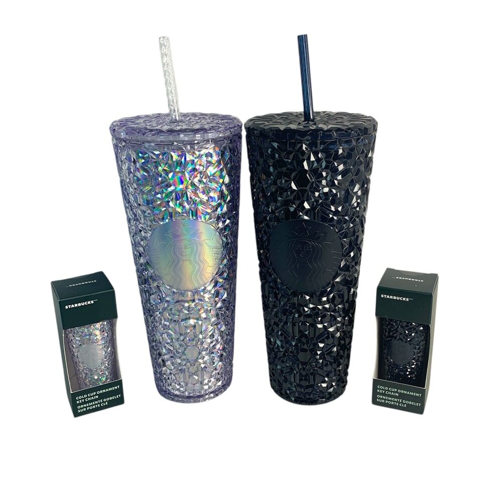Starbucks Iridescent Gem Venti Tumbler & Keychain Set Clear Navy 2024 2 pc Lot